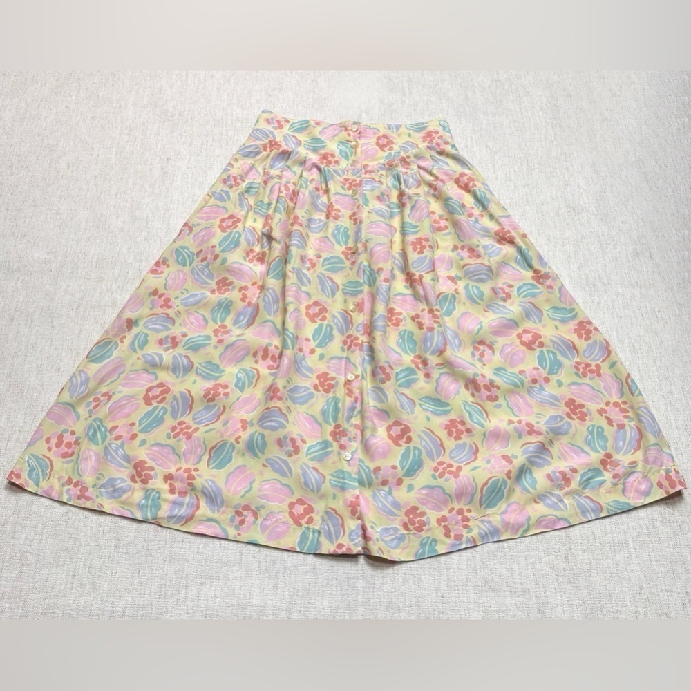 Saks Fifth Avenue Yellow Floral Skirt Small Midi Cottagecore Summer Prairiecore
